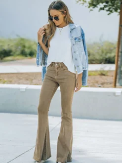 Jeans Pour Femme Mode Évasé Coton Pantalon À Pattes D'éléphant
