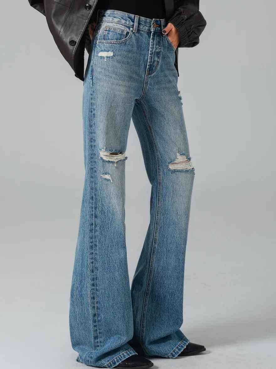 Jeans pour femmes bas décontractés jeans taille haute