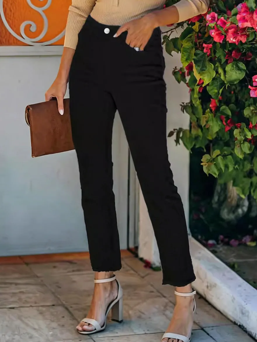 Jeans pour femmes bas droits jeans décontractés en denim