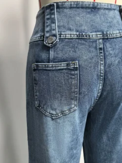 Jean taille haute à jambes larges pour femme - Pantalon en denim bleu moyen vintage à boutons latéraux et coupe décontractée - Style streetwear chic printemps 2026