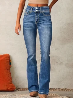 Jean évasé à double boutonnage pour femme - Pantalon en denim coupe slim - Style streetwear décontracté printemps 2026