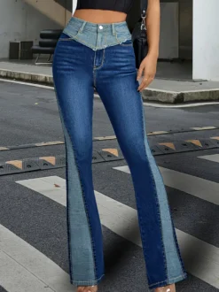 Jean évasé pour femme pantalon en denim évasé bleu bicolore de style Y2K 2026