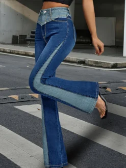 Jean évasé pour femme pantalon en denim évasé bleu bicolore de style Y2K 2026
