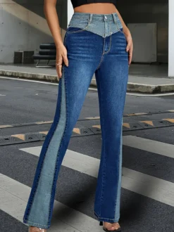 Jean évasé pour femme pantalon en denim évasé bleu bicolore de style Y2K 2026