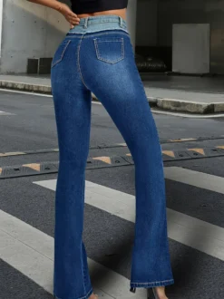 Jean évasé pour femme pantalon en denim évasé bleu bicolore de style Y2K 2026