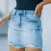 Jupe Courte en Jean Femme Coupe Cintrée à Lacets avec Bouton Unicolore