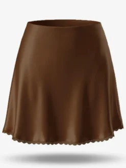 Jupe courte noire en satin naturel à taille naturelle élégante idéale pour le printemps et les femmes.