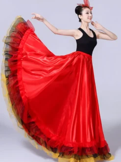 Jupe De Danse 2026 En Couches De Flamenco Rouge Long Costume De Danse Déguisements Halloween