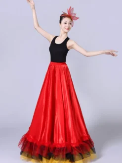 Jupe De Danse 2026 En Couches De Flamenco Rouge Long Costume De Danse Déguisements Halloween