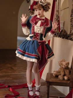 Jupe idole lolita nœuds bleu profond œillets jupes lolita