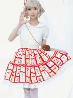 Jupe Idol Lolita SK Jupes Lolita À Volants Rouges À Imprimée Fleurie