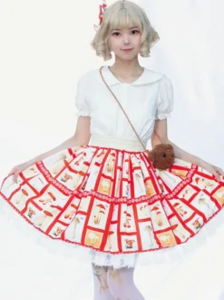 Jupe Idol Lolita SK Jupes Lolita À Volants Rouges À Imprimée Fleurie