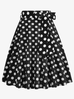Jupe imprimée vintage années 50 pour femme - Jupe midi trapèze taille haute rétro avec ceinture - Idéale pour une soirée tropicale d'été 2026