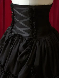 Jupe Lolita Classique Taille Haute Noire Élégante Luxueuse Séduisante en Coton Unicolore à Volants Déguisements Halloween