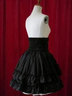Jupe Lolita Classique Taille Haute Noire Élégante Luxueuse Séduisante en Coton Unicolore à Volants Déguisements Halloween