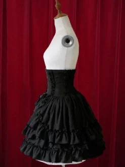 Jupe Lolita Classique Taille Haute Noire Élégante Luxueuse Séduisante en Coton Unicolore à Volants Déguisements Halloween