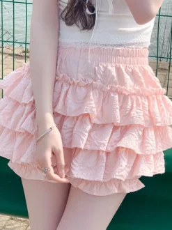 Jupe Lolita courte rose à volants