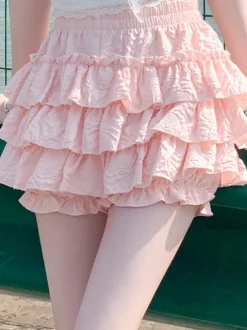 Jupe Lolita courte rose à volants
