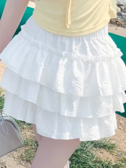 Jupe Lolita courte rose à volants
