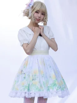 Jupe Lolita de style pastoral Cardcaptor Sakura volants à imprimé Fleurie