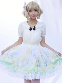 Jupe Lolita de style pastoral Cardcaptor Sakura volants à imprimé Fleurie