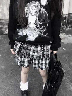 Jupe Lolita Mini-jupe à carreaux avec bordure en dentelle superposée