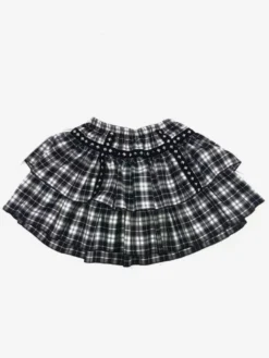 Jupe Lolita Mini-jupe à carreaux avec bordure en dentelle superposée