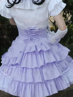 Jupe lolita parfaite douse en 100% coton bicolore avec noeud Déguisements Halloween