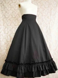 Jupe lolita parfaite noire gothique en 100% coton unicolore à volants Déguisements Halloween