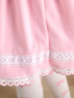 Jupe Lolita rose douse séduisante en coton impression avec dentelle Déguisements Halloween