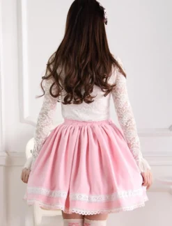 Jupe Lolita rose douse séduisante en coton impression avec dentelle Déguisements Halloween