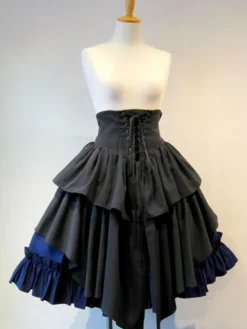 Jupe lolita séduisante gothique en 100% coton bicolore à volants Déguisements Halloween