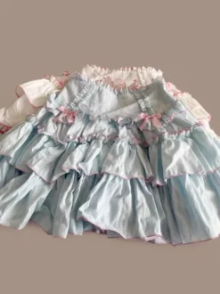 Jupe Lolita Sweet Lolita SK à volants et nœuds bleu ciel clair