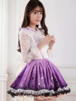 Jupe Lolita violete douse excellente en polyester impression avec dentelle Déguisements Halloween