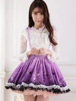 Jupe Lolita violete douse excellente en polyester impression avec dentelle Déguisements Halloween