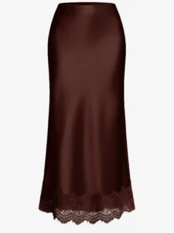 Jupe longue d'été élégante en satin couleur champagne taille naturelle pour femme.