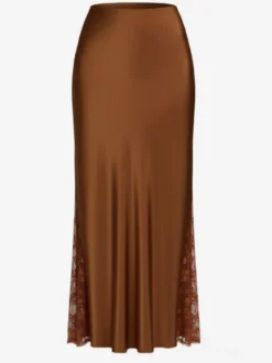 Jupe longue d'été élégante en satin vert taille naturelle pour femme
