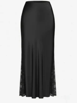 Jupe longue d'été élégante en satin vert taille naturelle pour femme