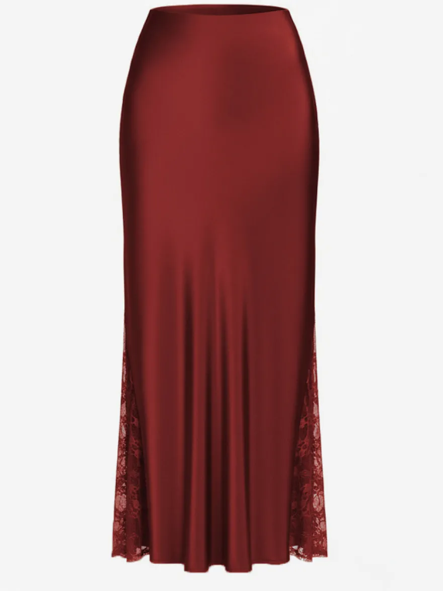 Jupe longue d'été élégante en satin vert taille naturelle pour femme