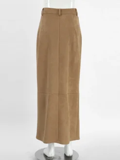 Jupe longue en faux daim pour femme - Chic fendue sur le devant taille haute - Collection streetwear printemps 2026 luxe discret