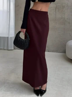 Jupe longue fendue au dos pour femme - Élégante jupe droite taille haute - Tenue de bureau luxueuse et discrète 2026