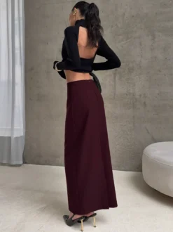 Jupe longue fendue au dos pour femme - Élégante jupe droite taille haute - Tenue de bureau luxueuse et discrète 2026