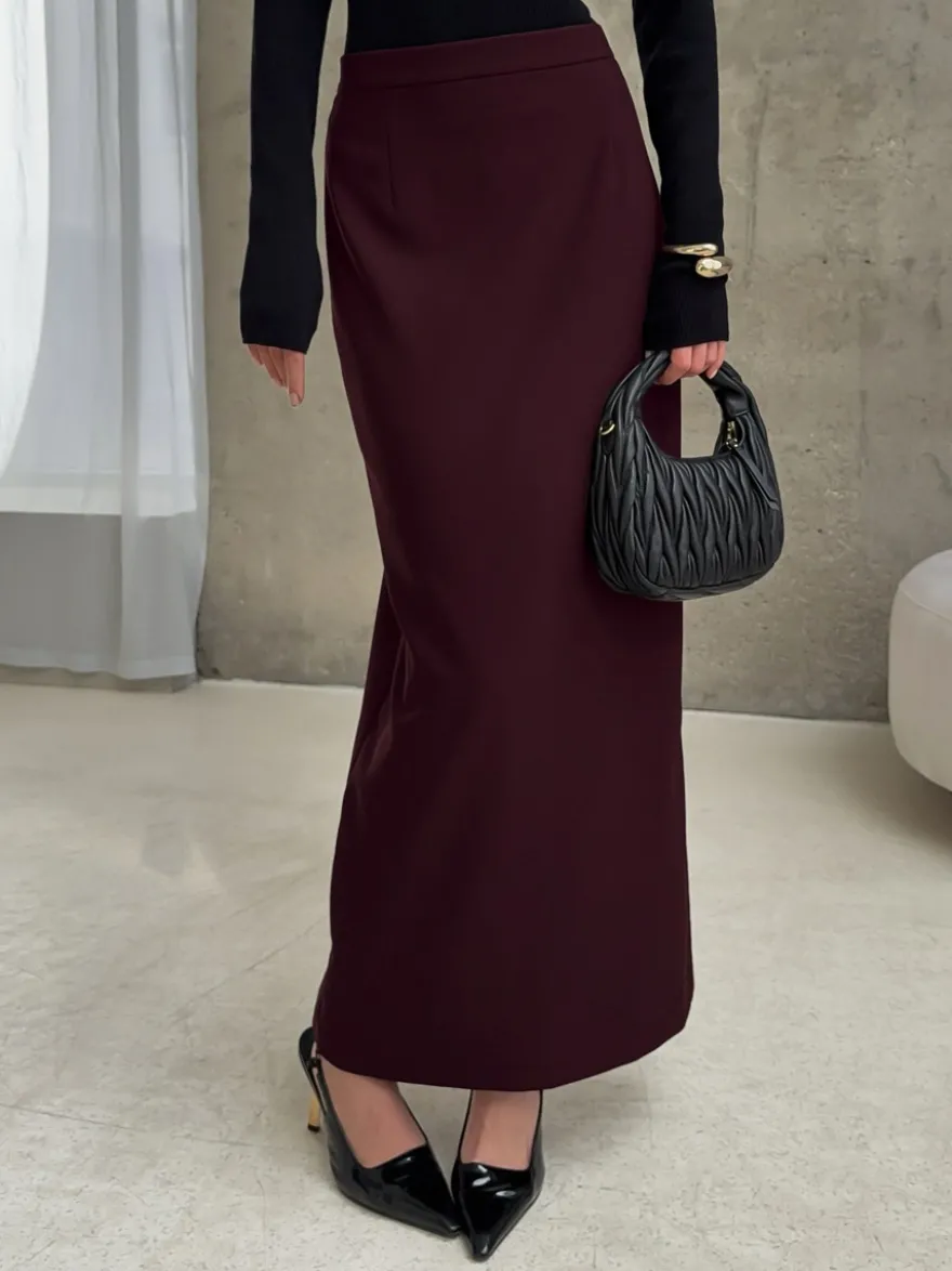 Jupe longue fendue au dos pour femme - Élégante jupe droite taille haute - Tenue de bureau luxueuse et discrète 2026
