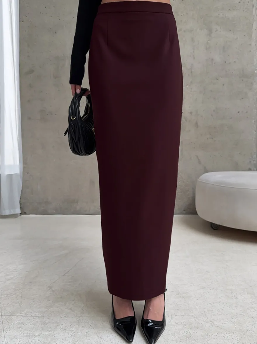 Jupe longue fendue au dos pour femme - Élégante jupe droite taille haute - Tenue de bureau luxueuse et discrète 2026