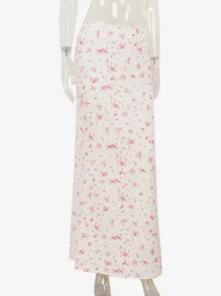 Jupe longue à imprimé floral pour femme - Style cottagecore taille basse coupe ajustée - Idéale pour un pique-nique d'été décontracté (collection 2026)