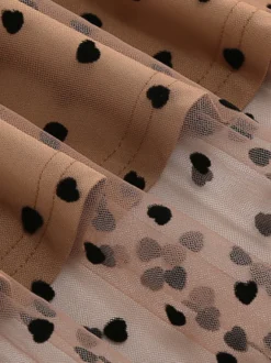 Jupe longue élégante en tulle à motif cœur pour femme - Jupe longue trapèze taille haute en maille vaporeuse - Tenue de soirée printemps-été 2026