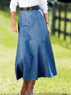 Jupe longue maxi en denim style western pour femme - Jupe longue bohème trapèze taille haute - Vêtement décontracté toutes saisons 2026