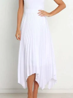 Jupe Longue Plissé Marron Irrégulière Taille Haute Polyester Bas Pour Femmes