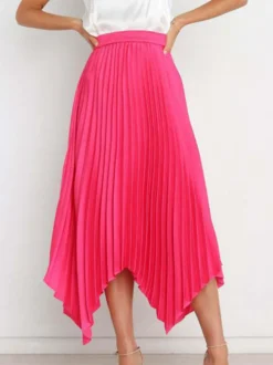 Jupe Longue Plissé Marron Irrégulière Taille Haute Polyester Bas Pour Femmes