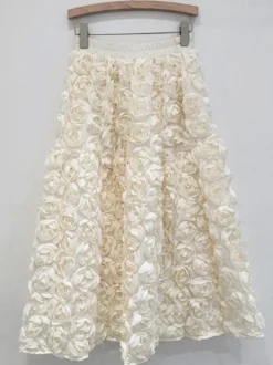 Jupe longue rose 3D couleur unie pour fête d'anniversaire jupe trapèze pour femme 2026